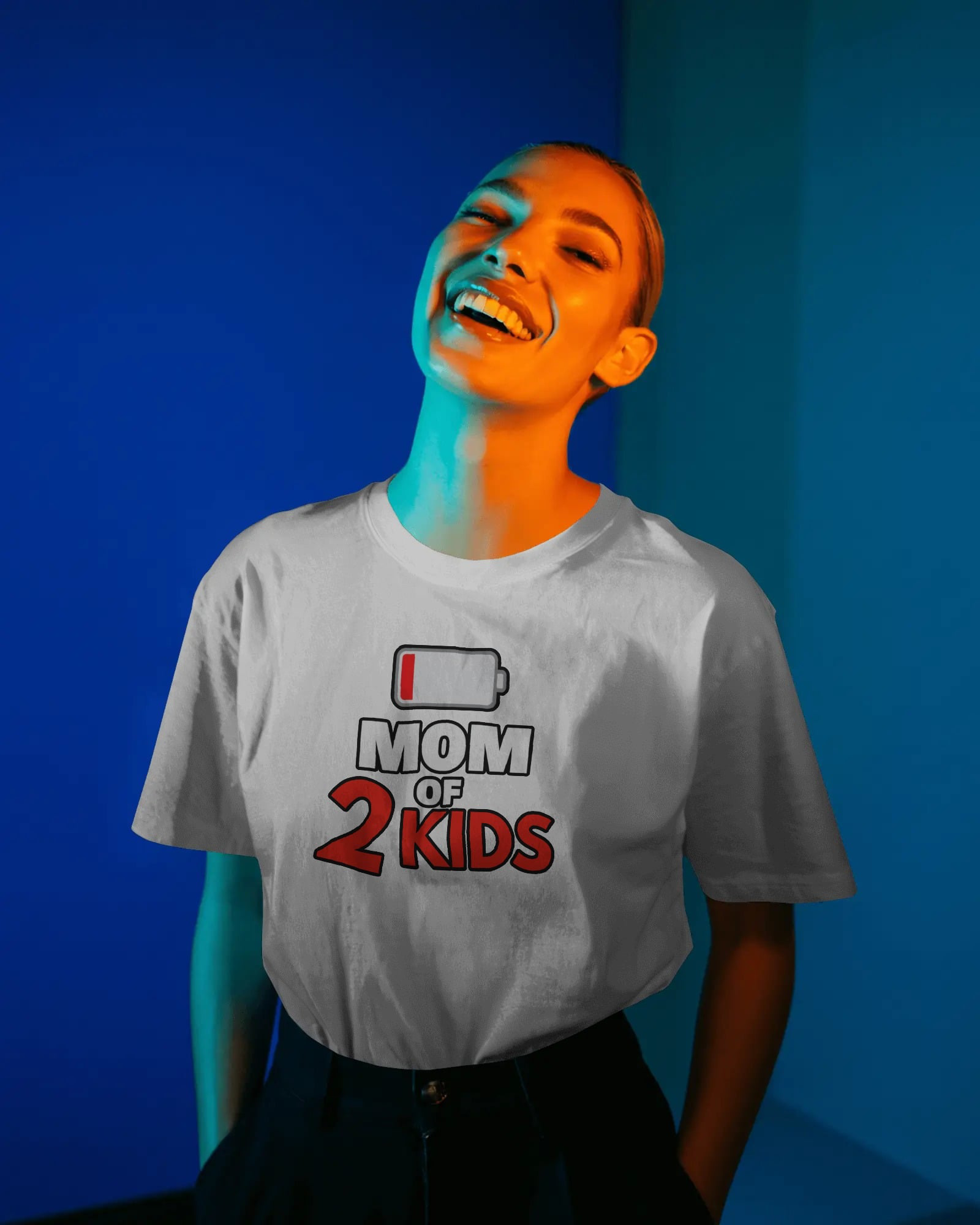 “Mom of 2 Kids (Low Battery)” Funny Unisex T-Shirt | Available in Multiple Colors
