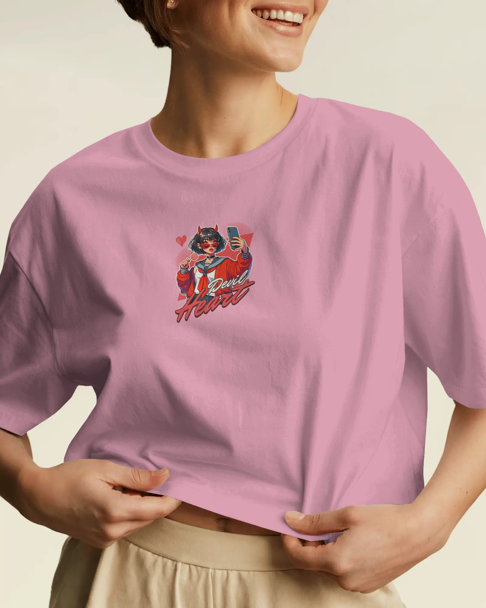“Devil Heart” Anime Aesthetic Crop Top – Available in Multiple Colors