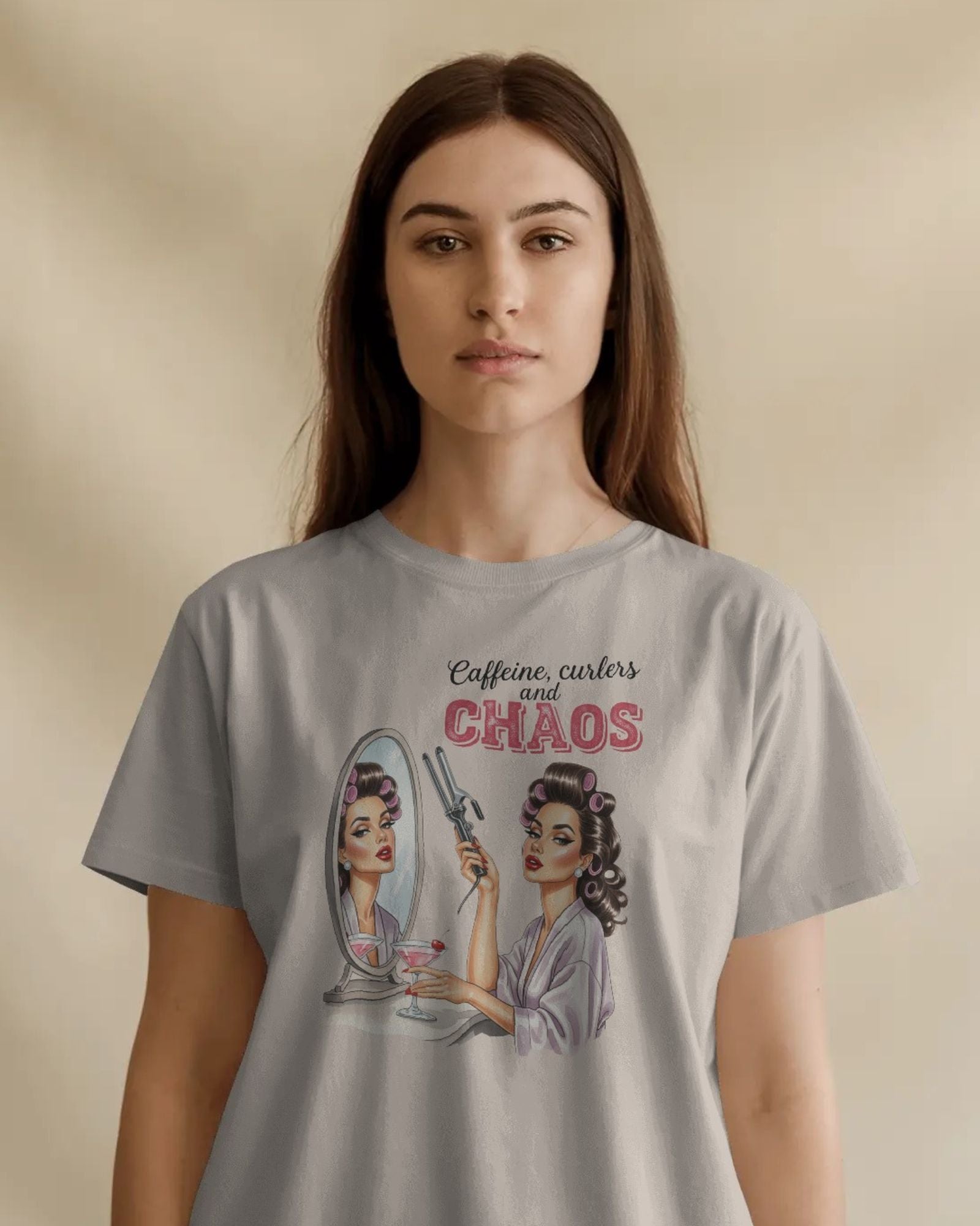 Caffeine, Curls & Chaos – Women’s Tee | Multiple Colours Available